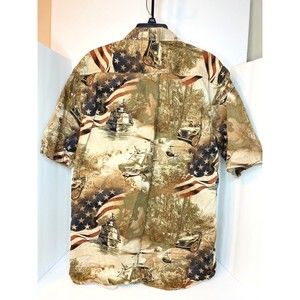 North River Shirt Mens Large Military All Print Battle Helicopter US Flag